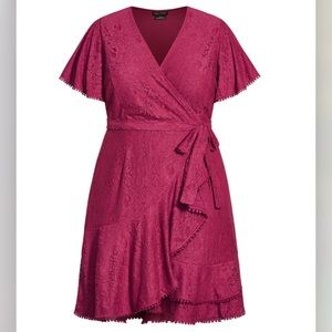 City Chic Sweet Love Lace Dress in Magenta